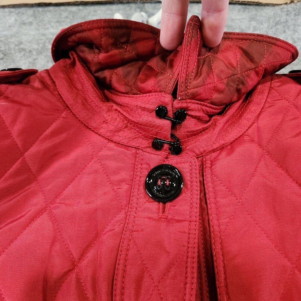 Burberry London Womens Size US‎ 10 UK 12 Quilted Red Belted Button Up Jacket - Picture 9 of 16
